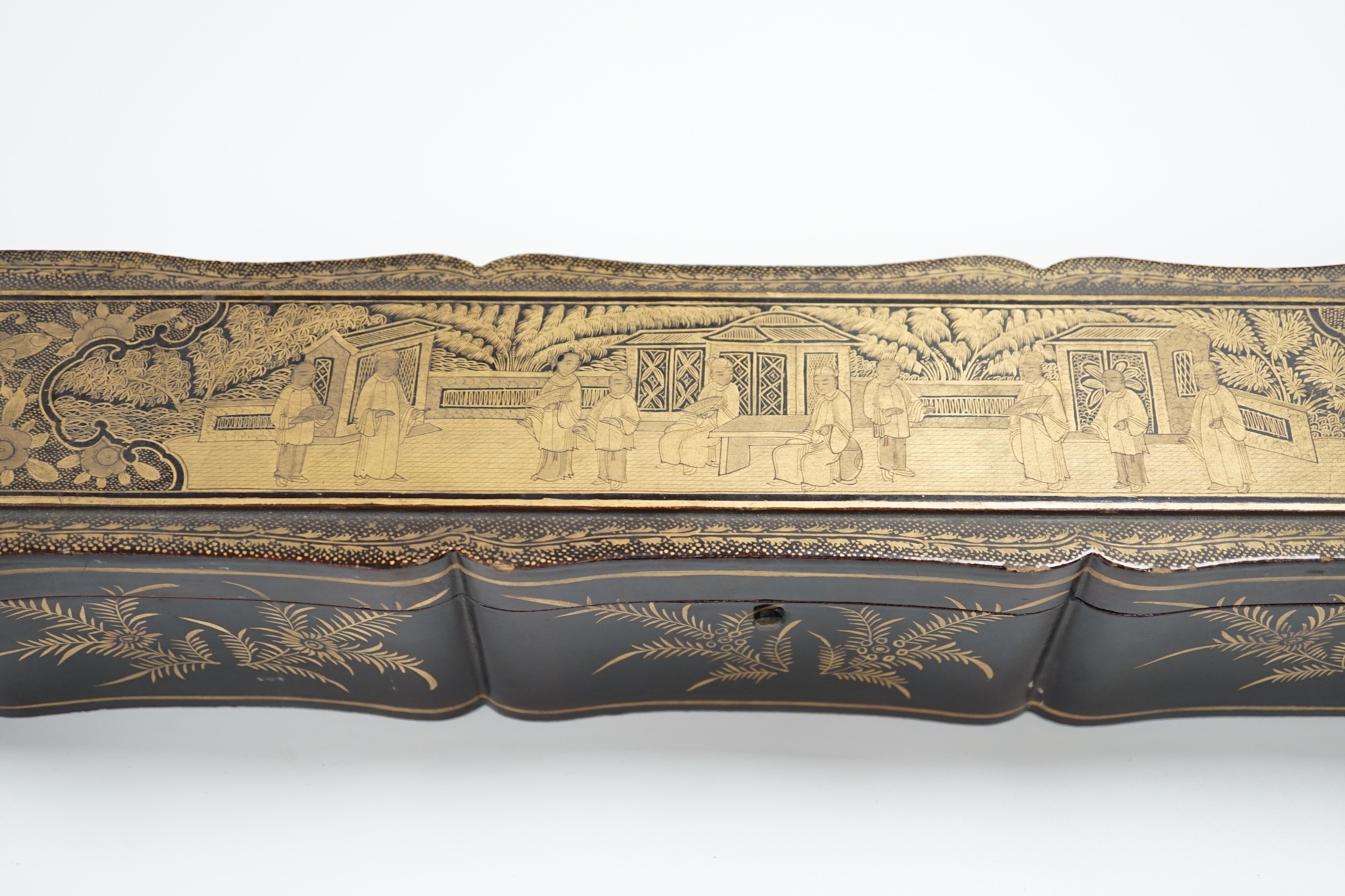 A 19th century Chinese export lacquer fan case, 40.5cm